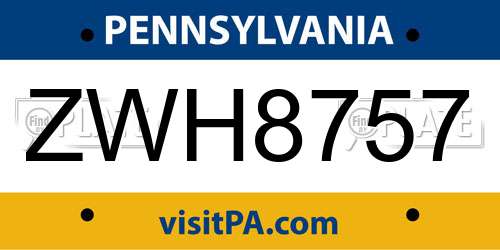 ZWH8757 Pennsylvania License Plate