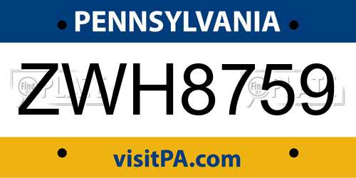 ZWH8759 Pennsylvania License Plate