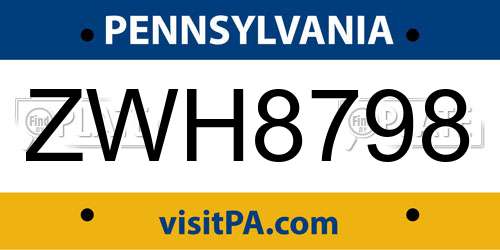 ZWH8798 Pennsylvania License Plate