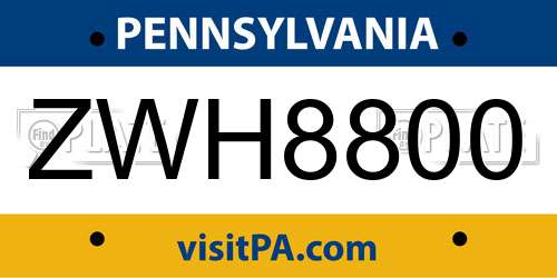 ZWH8800 Pennsylvania License Plate