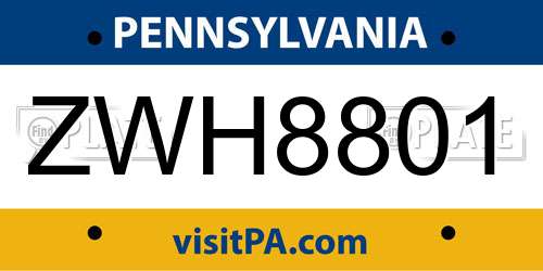 ZWH8801 Pennsylvania License Plate