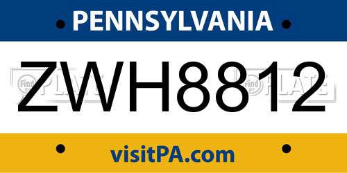ZWH8812 Pennsylvania License Plate