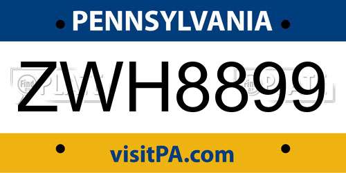 ZWH8899 Pennsylvania License Plate