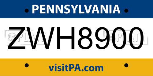 ZWH8900 Pennsylvania License Plate