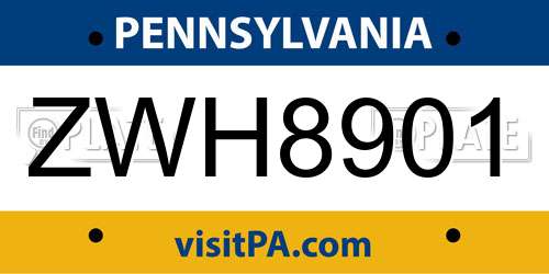 ZWH8901 Pennsylvania License Plate