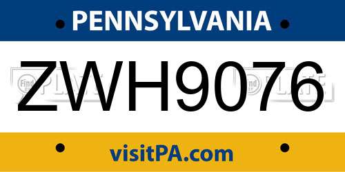 ZWH9076 Pennsylvania License Plate