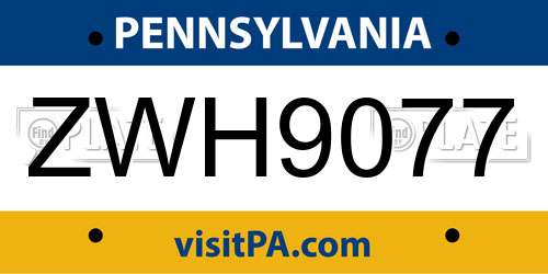 ZWH9077 Pennsylvania License Plate