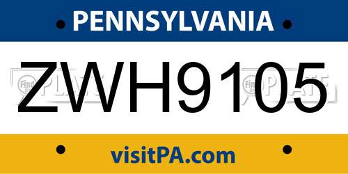 ZWH9105 Pennsylvania License Plate