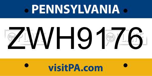ZWH9176 Pennsylvania License Plate