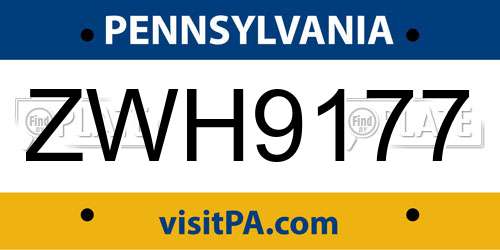ZWH9177 Pennsylvania License Plate