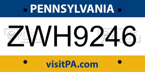 ZWH9246 Pennsylvania License Plate