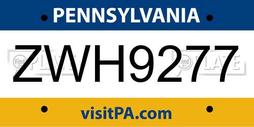 ZWH9277 Pennsylvania License Plate