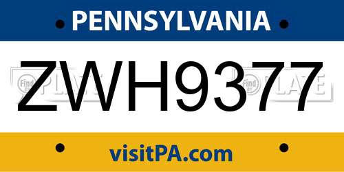 ZWH9377 Pennsylvania License Plate