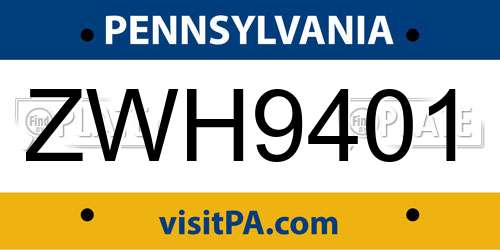 ZWH9401 Pennsylvania License Plate
