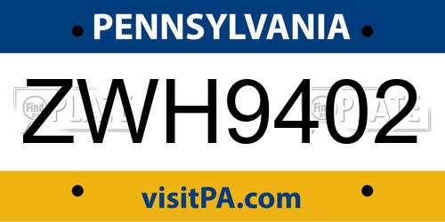 ZWH9402 Pennsylvania License Plate
