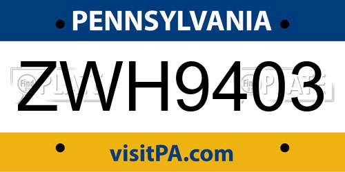 ZWH9403 Pennsylvania License Plate