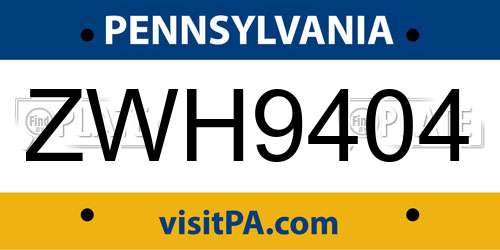 ZWH9404 Pennsylvania License Plate