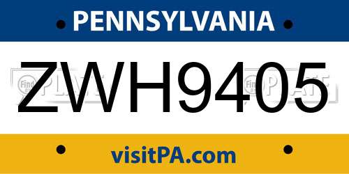 ZWH9405 Pennsylvania License Plate