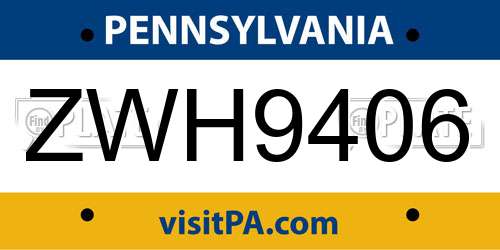 ZWH9406 Pennsylvania License Plate