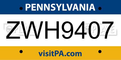 ZWH9407 Pennsylvania License Plate