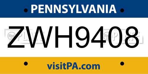 ZWH9408 Pennsylvania License Plate