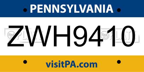 ZWH9410 Pennsylvania License Plate