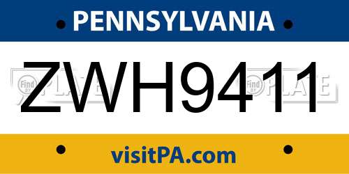 ZWH9411 Pennsylvania License Plate