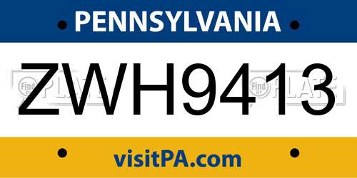ZWH9413 Pennsylvania License Plate