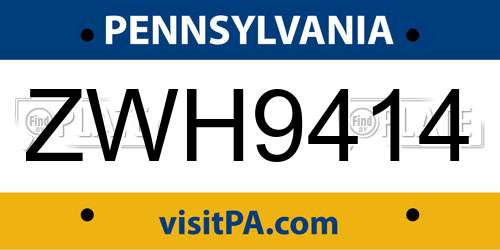 ZWH9414 Pennsylvania License Plate