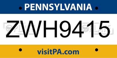 ZWH9415 Pennsylvania License Plate
