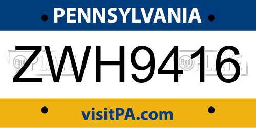 ZWH9416 Pennsylvania License Plate
