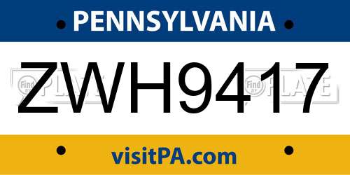 ZWH9417 Pennsylvania License Plate