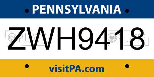 ZWH9418 Pennsylvania License Plate