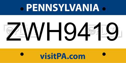 ZWH9419 Pennsylvania License Plate