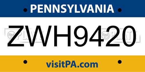 ZWH9420 Pennsylvania License Plate