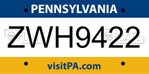 ZWH9422 Pennsylvania License Plate