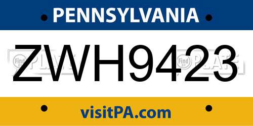 ZWH9423 Pennsylvania License Plate