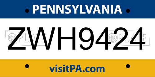 ZWH9424 Pennsylvania License Plate