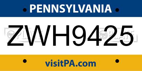ZWH9425 Pennsylvania License Plate