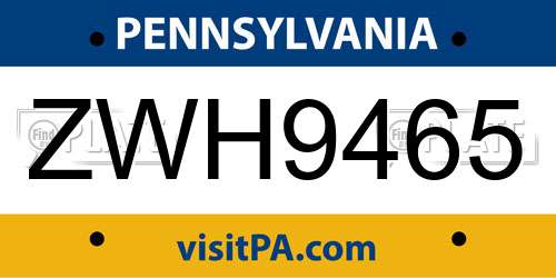 ZWH9465 Pennsylvania License Plate