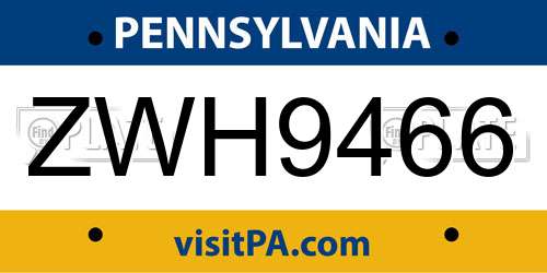 ZWH9466 Pennsylvania License Plate
