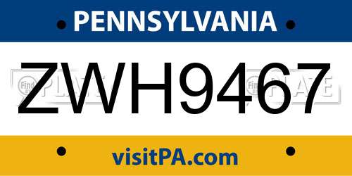 ZWH9467 Pennsylvania License Plate