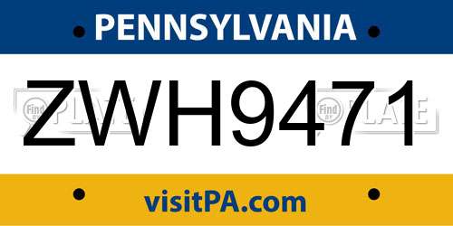 ZWH9471 Pennsylvania License Plate