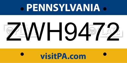 ZWH9472 Pennsylvania License Plate