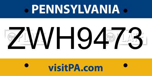 ZWH9473 Pennsylvania License Plate