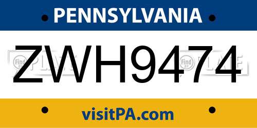 ZWH9474 Pennsylvania License Plate