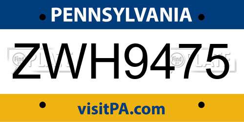 ZWH9475 Pennsylvania License Plate