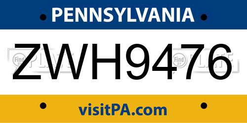 ZWH9476 Pennsylvania License Plate