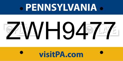 ZWH9477 Pennsylvania License Plate