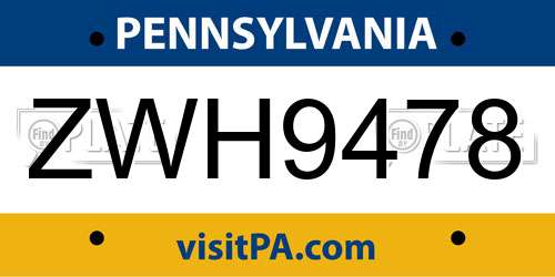 ZWH9478 Pennsylvania License Plate